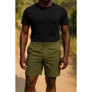 PrAna Double Peak E-Waist Shorts Men's XXL 8" Inseam Cargo Green Ripstop UPF 50+